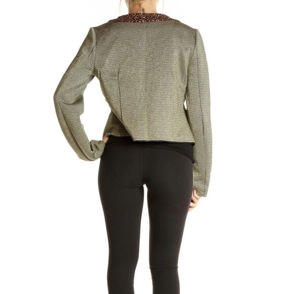 Anthropologie BEATRICE B. Gray Metallic Sequin Border Jacket M - Picture 7 of 15
